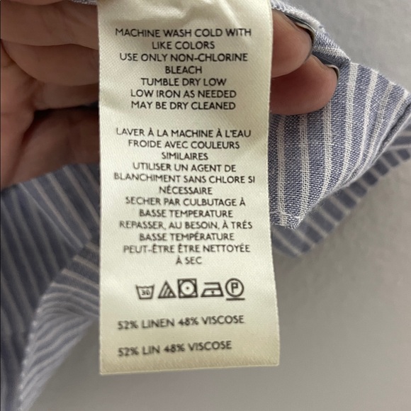 Anthropologie Blue Striped Linen Blend Puff Short Sleeve Textured Blouse Size XL - Picture 5 of 7